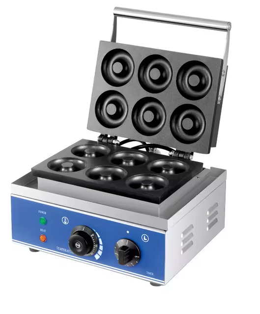 6-Cavity Donut Maker 220V Standard Large Plate 50-300℃ Adjustable 9.11kg Heavy-Duty
