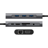Stasiun Dok 10 in 1 kualitas tinggi Tipe c ke HDMI + Port jaringan VGA braket PD HUB USB-C Hub multifungsi