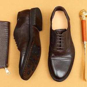 Handmade Genuine Leather Lace-Up <b>Shoes</b> with Rubber Soles Breathable & Lightweight <b>Vintage</b> British Style Office & Career for <b>Men</b> - Product Image 2