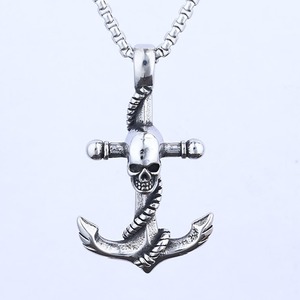 Bijoux Vintage <span class=keywords><strong>Viking</strong></span> en Acier Inoxydable, Pendentif Crâne Ancre Punk en Titane, Collier Crâne de Pirate Marin pour Hommes et Femmes - Product Image 6
