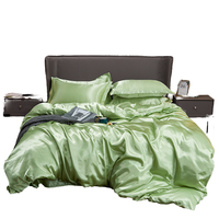 Parure de lit de luxe en satin, design personnalisé, draps en satin de soie doux, tailles Queen et King, style uni