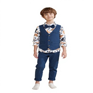 Nouveau Gilet Chemise Imprimé pour Enfants, Style Européen et Américain, Automne, Motif Dessin Animé/Fleurs en Polyester/Coton pour Garçons Élégants - Product Image 1