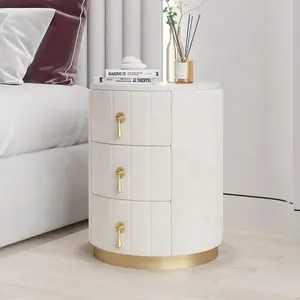 NOVA Modern Luxury Nightstands Living Room Size Cabinet Marble Top Round Bedside Table 3 Drawers Nightstand