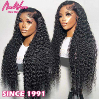 Perruque frontale en dentelle HD, cheveux humains vierges indiens bruts, ondulés profonds, bouclés, 40 pouces, rougeâtre naturel, densité 250