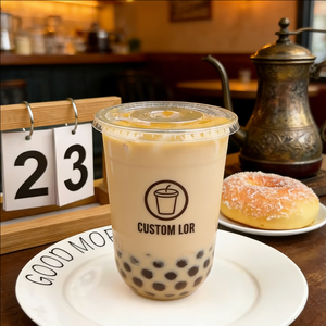 Gobelets en plastique rigide transparent de 16 oz pour thé au lait avec couvercles et pailles - Product Image 1