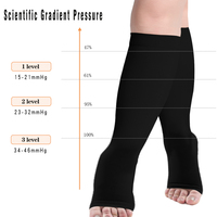 Chaussettes de compression mi-hautes à bout ouvert 20-30 mmHg de qualité médicale avec silicone antidérapant pour varices et œdèmes