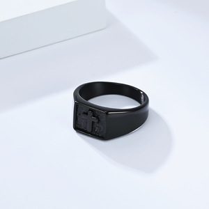 Men's <b>Titanium</b> Steel Cross <b>Ring</b> Square Geometric Design Index Finger Fashion Jewelry Gift Gold Black Steel Color - Product Image 4