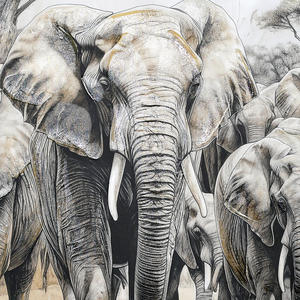 لوحة فنية مطبوعة على القماش بتصميم مخصص من المصنع مباشرة، صورة لفيل أفريقي وحيوانات برية ومناظر طبيعية للغابات، فن جداري طبيعي لغرفة المعيشة - Product Image 4