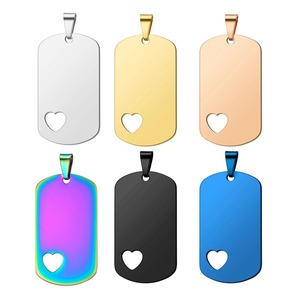 Collier pendentif vierge 6 couleurs, bijoux en acier inoxydable en forme de cœur et de rectangle, design inaltérable 24*40mm, vente en gros - Product Image 1