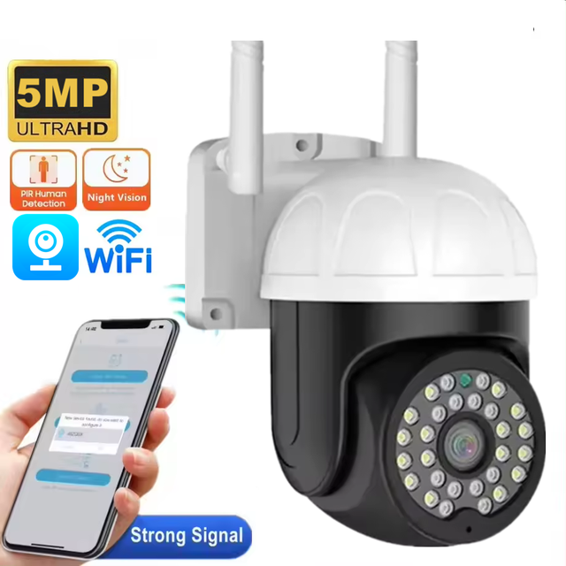 5MP 960p Motion Detection WiFi PTZ Dome Camera with Two-Way Audio Night Vision Waterproof & Built-In Siren for Home Security