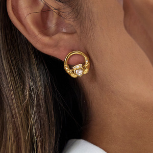 <b>Friendship</b> Hand Huggie <b>Earrings</b> Heart Shape Zircon Bezel Setting Stainless Steel Gift Jewelry - Product Image 2