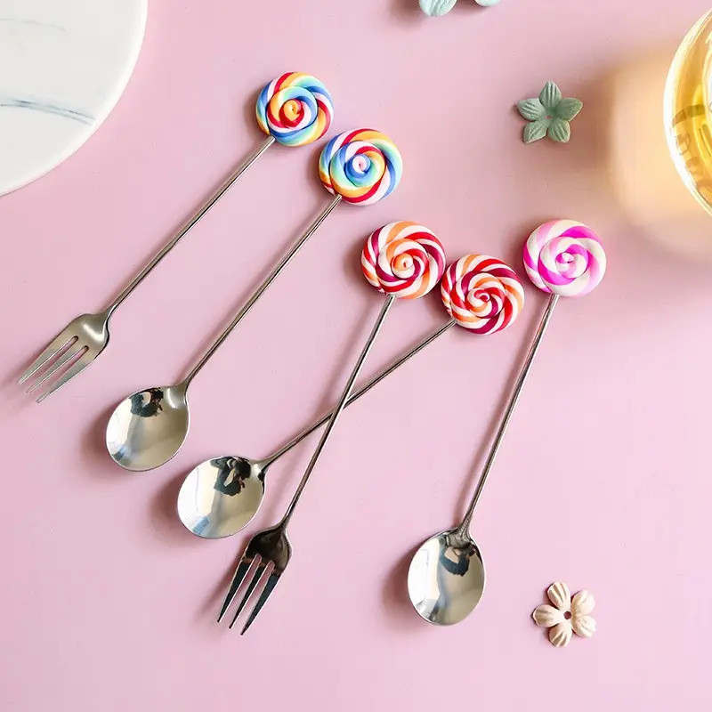 Корейские Симпатичные пончики, ложка, вилка, керамические десертные ложки, столовая посуда, мультяшная ложка для мороженого, вилка для фруктов