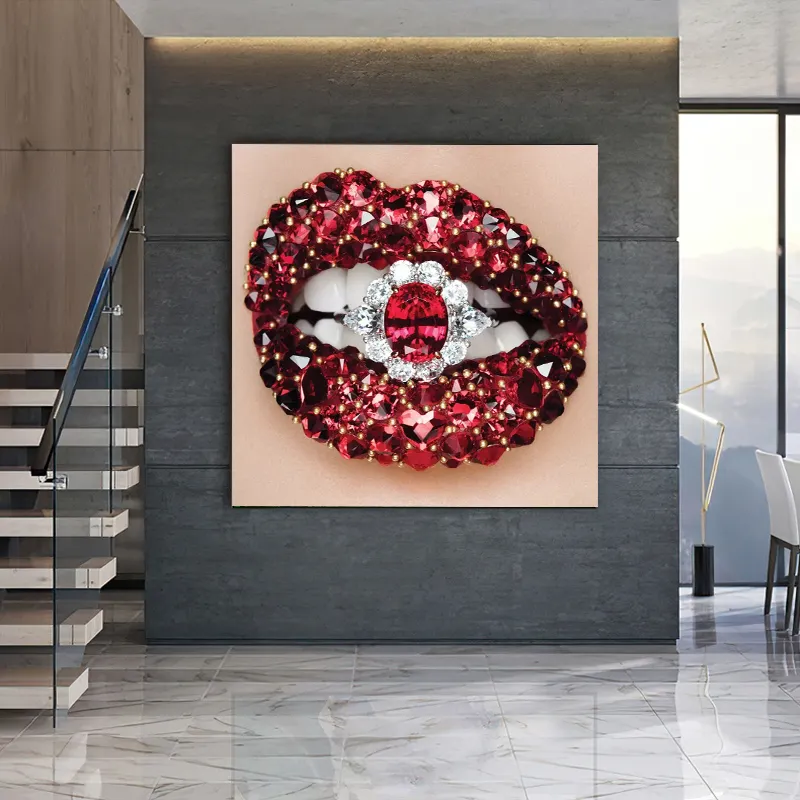 Labbra Sexy pittura Room Decor tela pittura labbra ricamo quadrato pieno diamante rotondo per la decorazione domestica