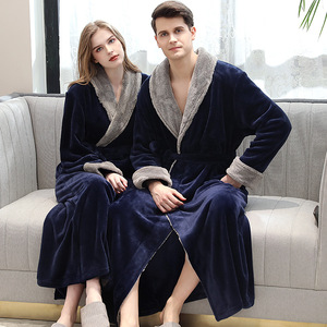 <span class=keywords><strong>Peignoir</strong></span> en flanelle unie pour couple, <span class=keywords><strong>homme</strong></span>, collection de textiles de maison chinois - Product Image 2