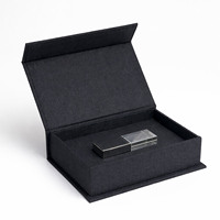 Boîte photo rigide en lin écologique haut de gamme, emballage USB personnalisé, boîte noire avec logo, estampage à chaud fait main, gaufrage, papier magnétique