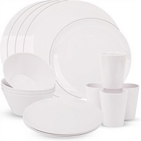 Service de table en mélamine 16 pièces, résistant aux rayures, passe au lave-vaisselle, 4 assiettes plates, 4 assiettes à dessert, réutilisable, intérieur/extérieur, blanc uni