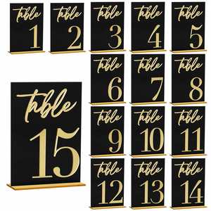 Numéros d'arche de réception de mariage en acrylique avec supports pour événements, restaurants, numéros de table noir et or 1-15/Ensemble - Product Image 2