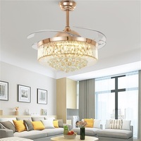 Lustre LED en cristal avec télécommande, design moderne, avec hélice en cristal, rétractable, couleur jaune or, sans lame, nouveau modèle