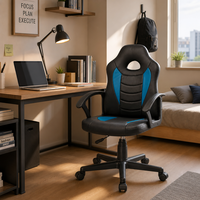 Chaise de jeu moderne en cuir PU bicolore avec accoudoirs fixes à boucle, réglage de hauteur de 12 cm, pour bureau à domicile et étude