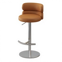 Tabouret de bar moderne en cuir réglable et pivotant avec dossier, structure métallique pour comptoir de cuisine, chambre et salon