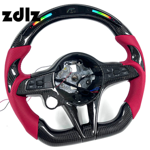 Volante Deportivo Personalizado de Fibra de Carbono con LED y Cuero Perforado Rojo para <span class=keywords><strong>Alfa</strong></span> <span class=keywords><strong>Romeo</strong></span> Giulia Stelvio 2018 2019 2020 2021 <span class=keywords><strong>2022</strong></span> 2023 - Product Image 2