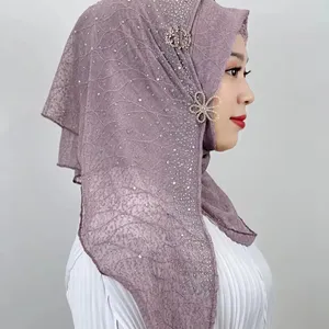 Best seller Mesh texture bright diamonds beaded sunshade polyester hot drill fashion hundred Malay women hijab Muslim scarf
