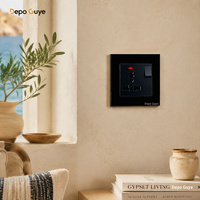 Interrupteur mural industriel noir UK 13A avec USB Type-C universel 18W, charge rapide intelligente, 4 prises, verre trempé, électrique