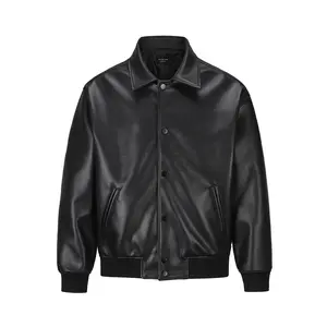 새로운 2023 하이 스트리트 패션 브랜드 무거운 PU 옷깃 가죽 복고풍 코트 사용자 정의 남성 재킷