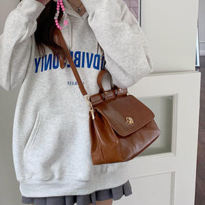 Women's Messenger Bag Brown Solid Color <b>Lock</b> Closure Portable Everyday Use Crossbody Handbag Fall 2022 Style K8581 - Product Image 3