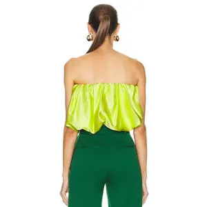 Высококачественные Роскошные 100% шелковые без бретелек зеленые сексуальные модные топы для девочек
