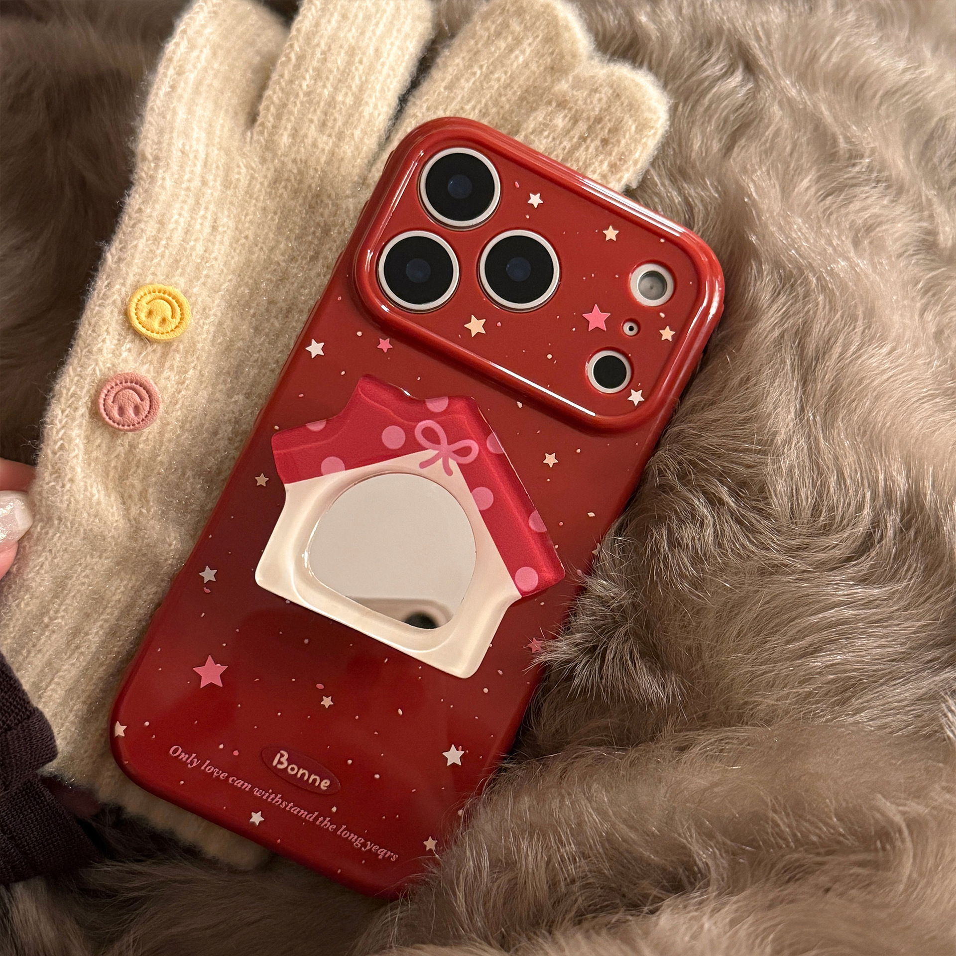 Maple Sugar Red, Yellow Berry Star, Red Knot House Mirror Stand