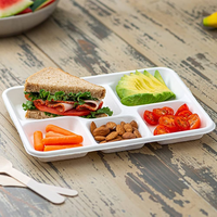 Ebelee Plateaux alimentaires jetables personnalisés biodégradables et compostables en bagasse de canne à sucre, 6 compartiments, pour salades et snacks