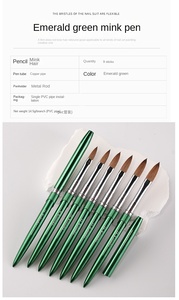 Kolinsky Acrylic Nail Brush <b>Set</b> Electroplated Green Metal Handle Mixed Sizes Professional Powder Brushes - Product Image 3