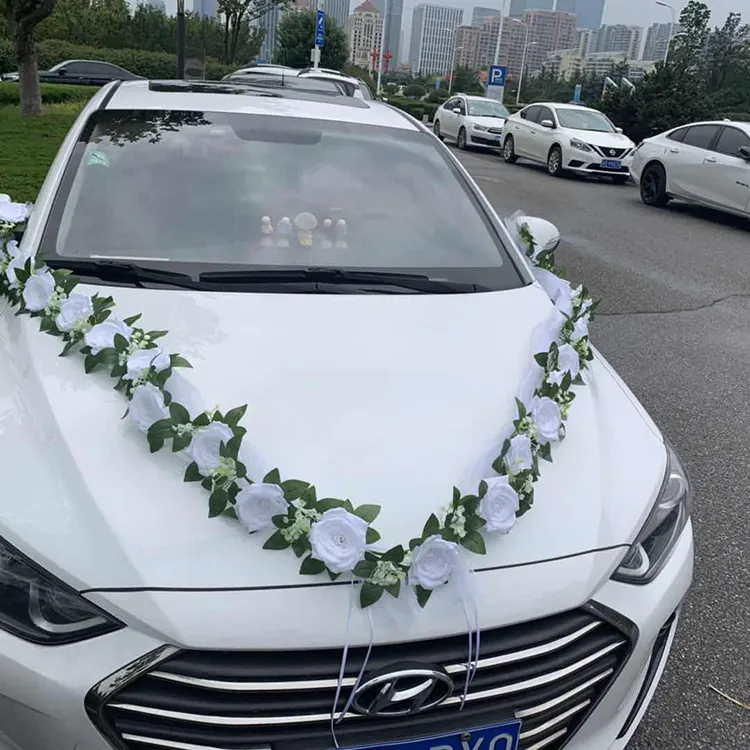 V-C01 Custom Artificial Car Flower ROSE GARLANDS Jewelry Bridal Couple Flower Decor Garland Wedding Car Decoration