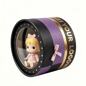 <b>Custom</b> Round Paper Tube Gift Box With Gold Foil Logo And Pink Bow For <b>Doll</b> Toys Packaging - Product Image 4