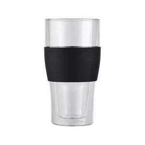 16oz Wholesale Double Wall Insulated High Borosilicate Glass Drinking Freezer Beer Mug Cooling Glasses Cup With Silicone Grips