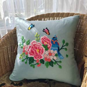 Housse de coussin décorative faite main DIY, kit de broderie florale, carrée, en coton et lin, avec fermeture éclair dissimulée, anti-acariens, pour la maison - Product Image 5