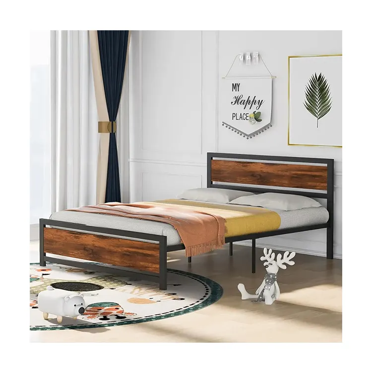 Grosir ukuran ganda gaya kasur Platform bingkai logam dasar apartemen logam desain tempat tidur tunggal tempat tidur logam anak perempuan