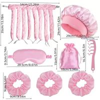 Lot de 8 pièces pour le soin des cheveux en satin de soie : Bigoudi sans chaleur, Bonnet de nuit, Chouchous et Peigne, Emballage en boîte avec sacs OPP, Logo personnalisé, Vente en gros