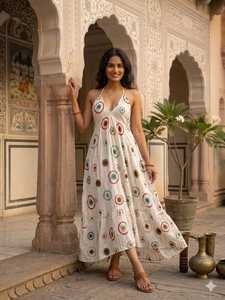 Robe longue bohème dos nu pour femme – Robe longue fluide en rayonne lurex pour les vacances à la plage, style bohème hippie - Product Image 2