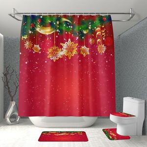 Rideau de Douche en Polyester Rouge Père Noël, Imprimé Numérique, Imperméable, Personnalisable, Ensemble de Rideaux de Douche, Vente en Gros - Product Image 4