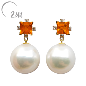 Bijoux UM Boucles d'oreilles clous en or massif 18 carats Vente en gros Perle d'eau douce Opale de feu Diamant Pour unisexe/Hommes/Femmes Cadeau de fête d'anniversaire - Product Image 1