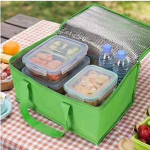 Green 40L Reusable Thermal <b>Ice</b> Cream Packaging Bag Nonwoven Foil Lined Tote <b>Cooler</b> Bag - Product Image 2
