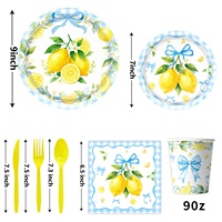Ensemble de vaisselle jetable pour fête d'anniversaire sur le thème du citron, décoration de table pour enfants
