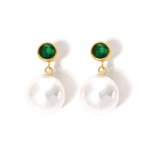 Pendientes de Moda con Piedras Verdes y Perlas, Acero Inoxidable 316L con Baño de Oro PVD, Joyería para Mujer - Product Image 2