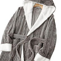 Peignoir en flanelle rayé à capuche pour femme, longue robe de chambre en polaire moelleuse, robes chaudes d'hiver