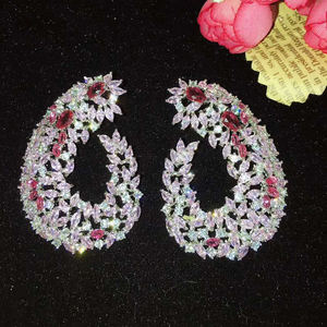 HIBRIDE Fashion multiwarna kubik zirkonia kait bunga anting kancing untuk wanita perhiasan pernikahan Brincos Boucle D'oreille E-868 - Product Image 4