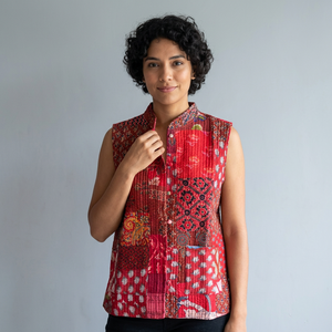 Chaleco bohemio de algodón con patchwork para mujer, cuello en V, sin mangas, acolchado, con bolsillos, ropa exterior ecológica, regalo para ella. - Product Image 1