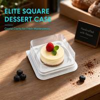 Boîte à gâteau mousse carrée transparente individuelle 10,5 cm, emballage jetable en PET pour dessert avec plateau blanc