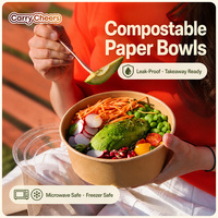 Conteneur d'emballage alimentaire pour restaurant imprimé sur mesure, bol en papier kraft rond jetable avec couvercle, 500/750/1000/1300 ml